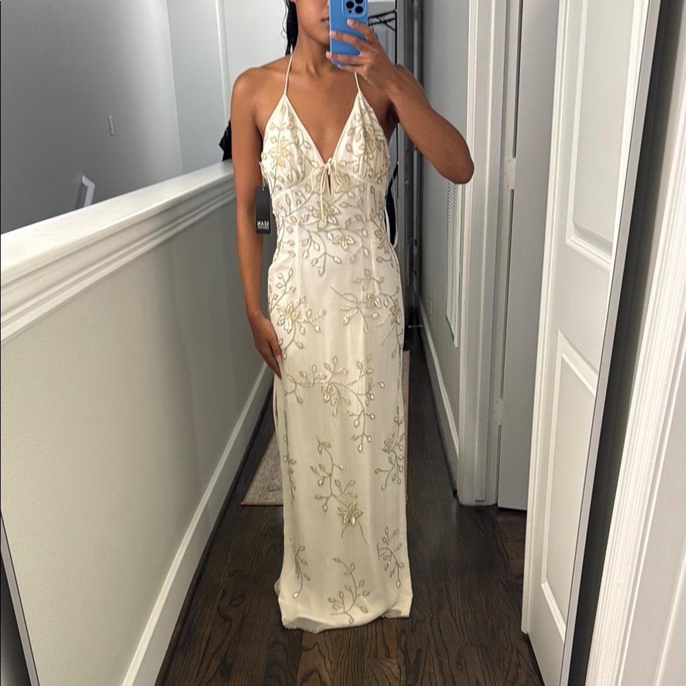 Elegant Cream Halter Dress